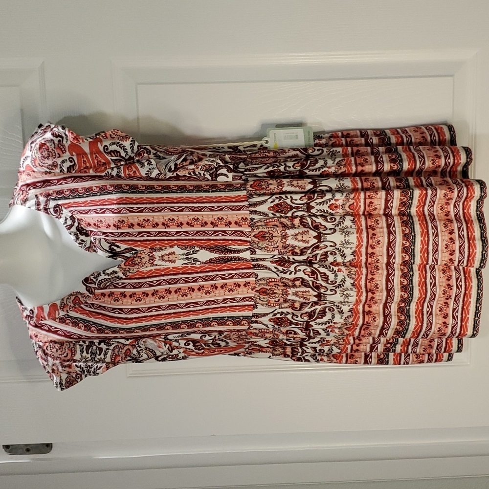 NWT DEPT222 PAISLEY RUFFLE SLEEVE MEDIUM TUNIC TOP